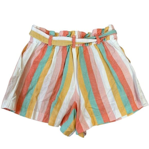 LOFT Paperbag Striped Tie Waist Shorts Sz M Linen blend NWT - Picture 4 of 8